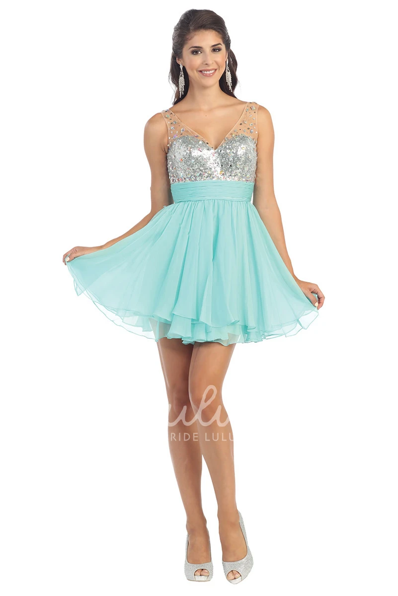 Chiffon A-Line Sleeveless Prom Dress with Sequins and Low-V Back