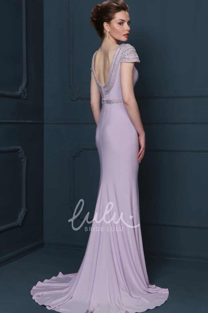 Floor-Length Beaded Jewel-Neck Sheath Formal Dress with Waist Jewelry