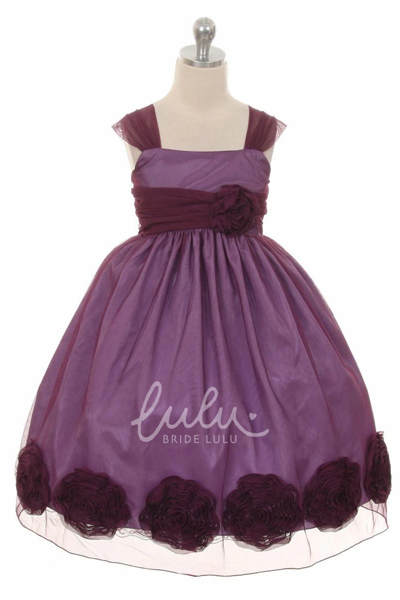 Pleated Empire Flower Girl Dress Tea-Length Flowy Boho Dress