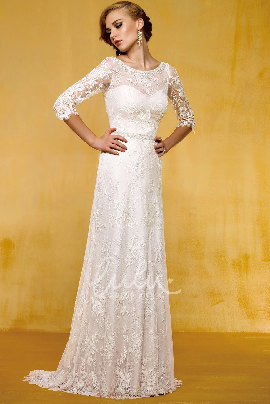 Long Sleeve Wedding Dress with Appliques and Sweep Train Timeless Bridal Gown