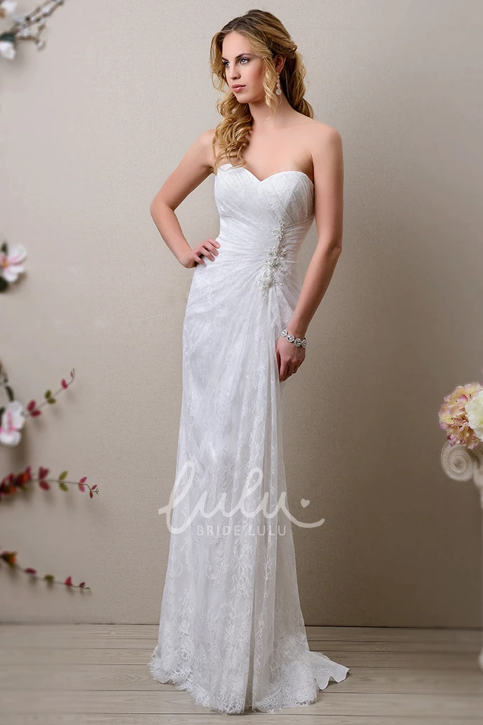 Sweetheart Lace Column Gown with Beadwork and Side Draping