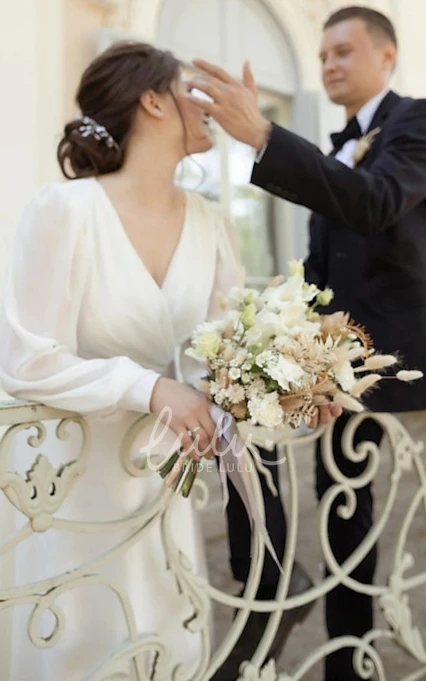 Lace A-line Wedding Dress with Open Back Bohemian Fall Autumn Garden V-neck