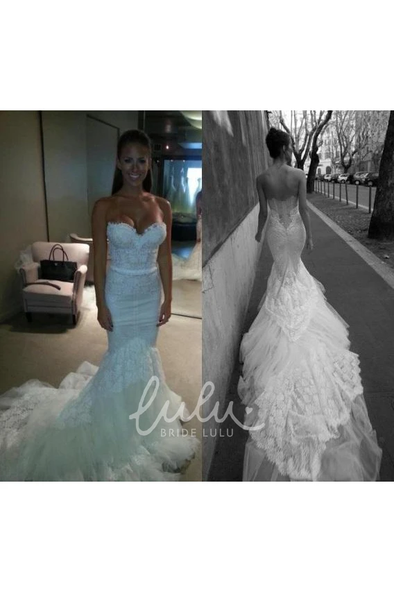 Lace Tulle Sweetheart Mermaid Trumpet Wedding Dress with Backless Zipper