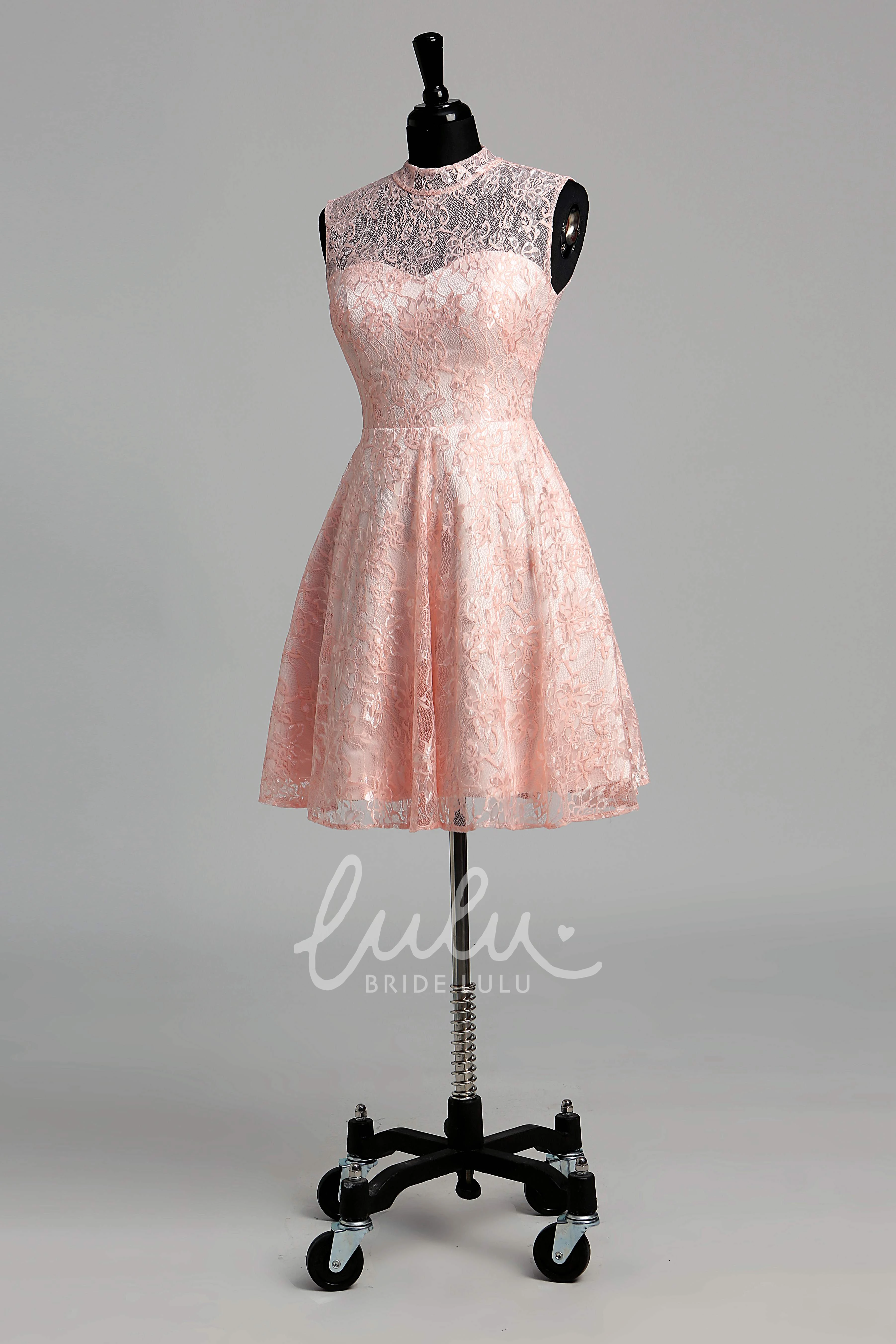 Sleeveless High Neck Lace Bridesmaid Dress with A-line Silhouette