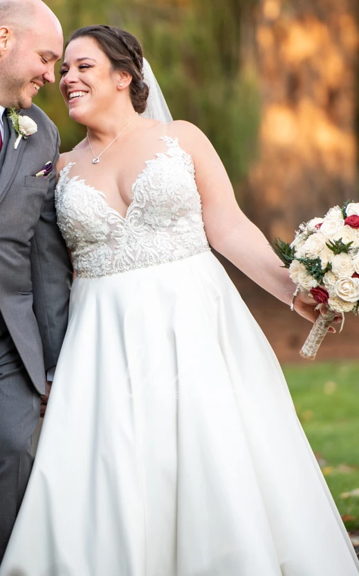 Plus Size Sexy A-Line Spaghetti V-neck Open Back Lace Petals Garden Wedding Dress