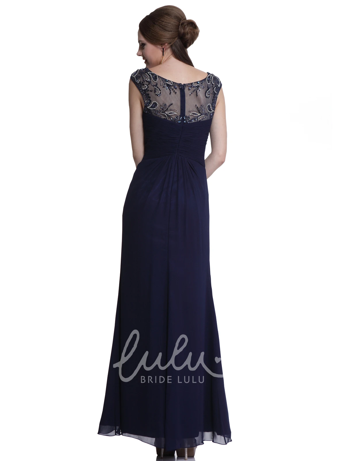 Split Front Cap-Sleeve Chiffon Formal Dress with Beading in Sheath Style