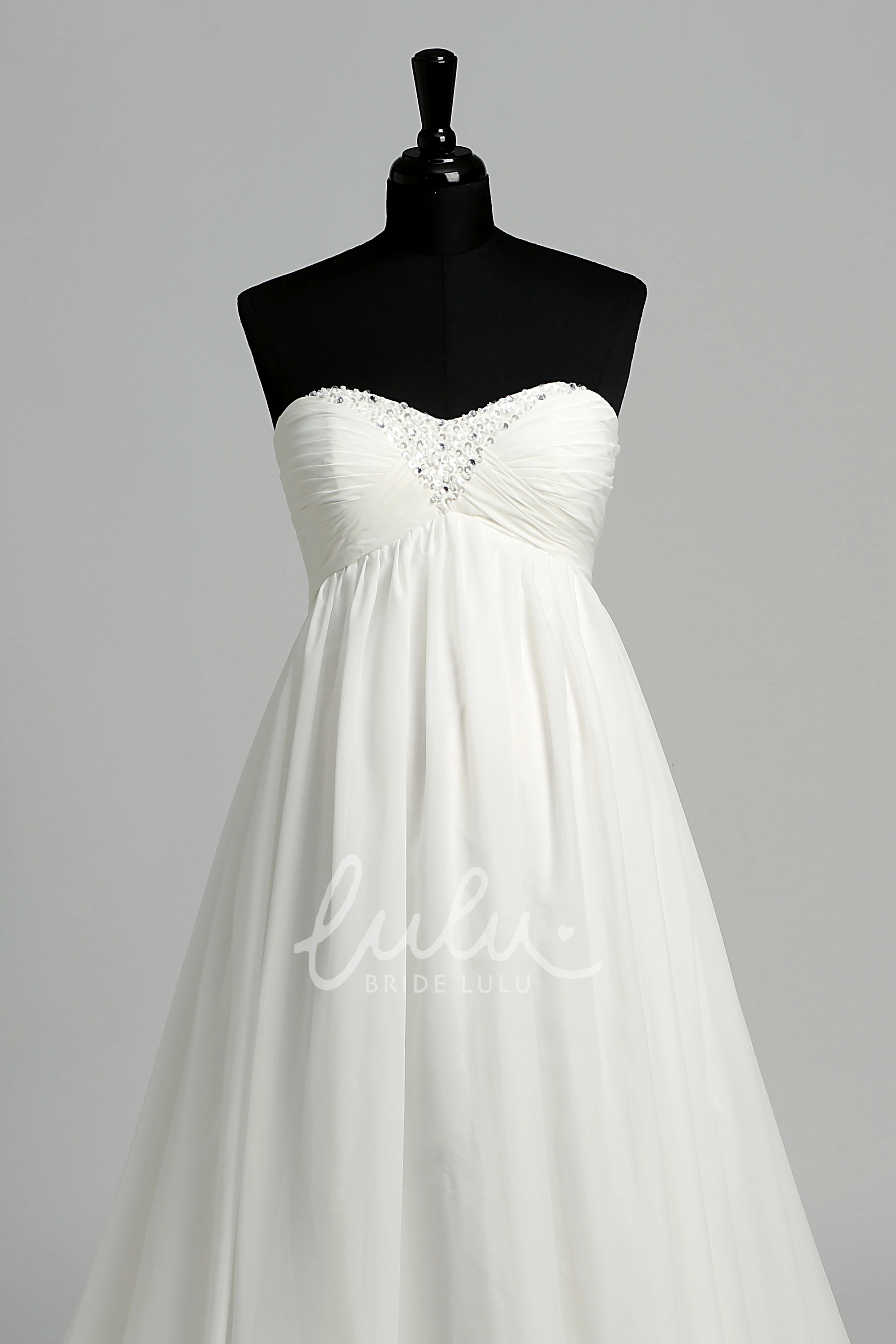 Maternity Wedding Dress Chiffon A-line Sweetheart Sleeveless with Beading and Ruching