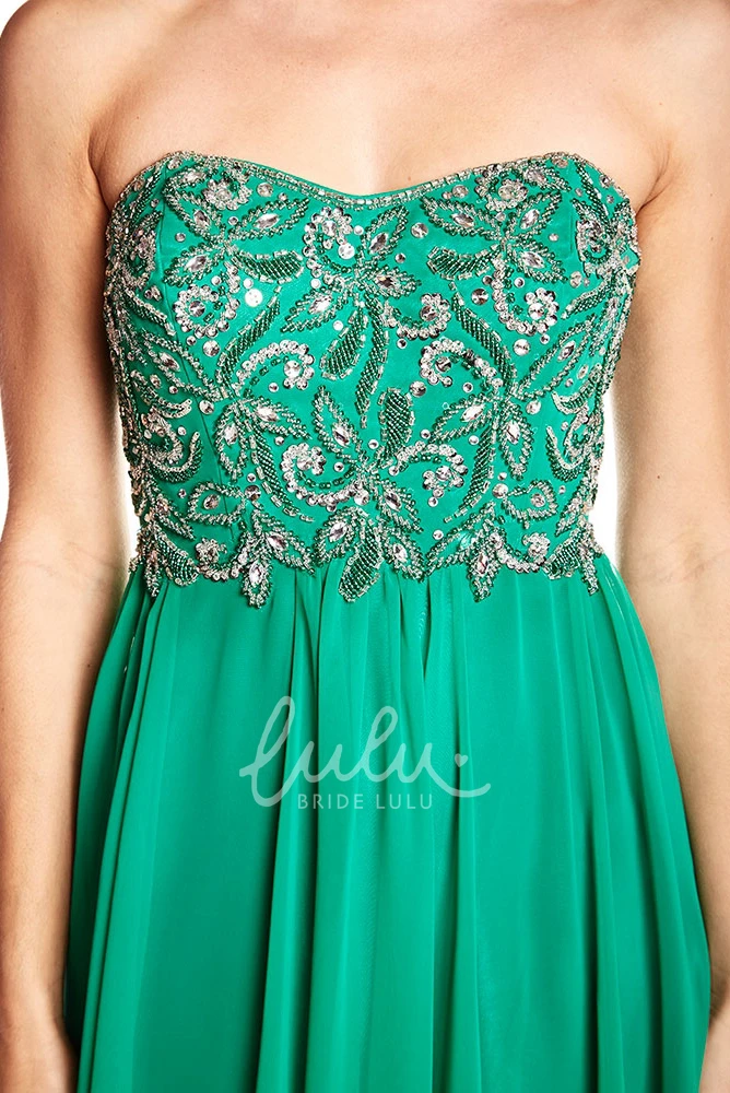 Chiffon Prom Dress with Beaded Strapless Design and Lace-Up Back