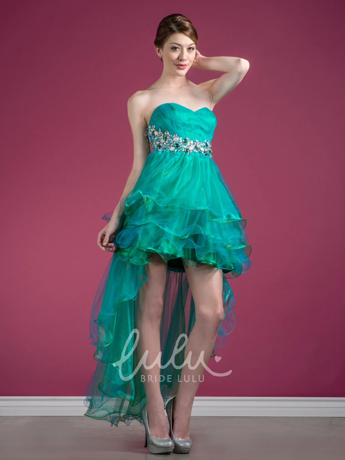 Sweetheart Sleeveless High-Low Tulle Prom Dress with Ruffles and Tiers