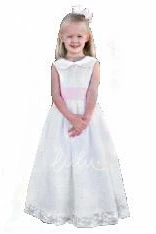 Elegant Satin Sleeveless Flower Girl Dress in Natural Color