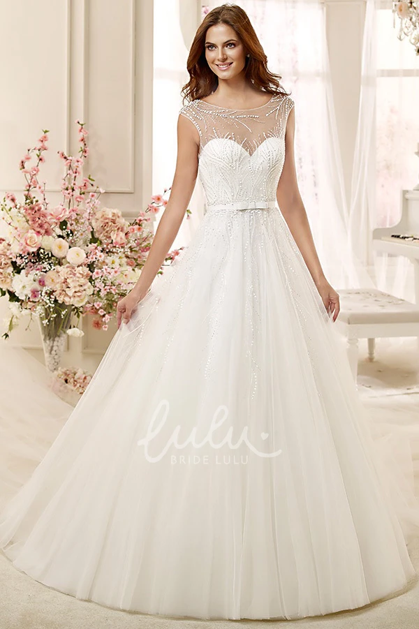 Cap Sleeve A-line Wedding Dress with Beaded Details and Illusive Design Unique Wedding Dress 2025