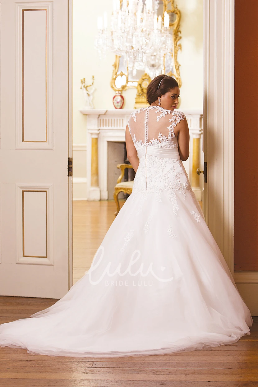 Illusion Lace Plus Size Wedding Dress with Queen Anne Neckline