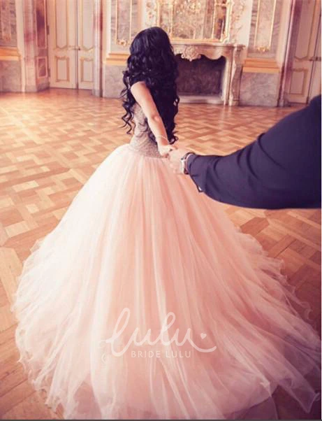 Sweet 16 Quinceanera Dress with Crystal Embellishments and Floor-Length Tulle Skirt