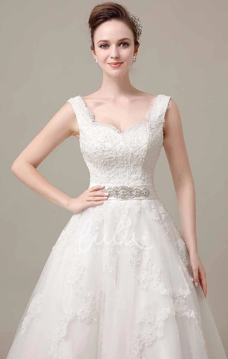 Alce Tea-Length Wedding Dress with Beaded Waistband Chic Bridal Attire