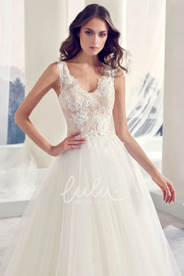 Long Sleeveless Tulle Wedding Dress with Appliques Ball-Gown