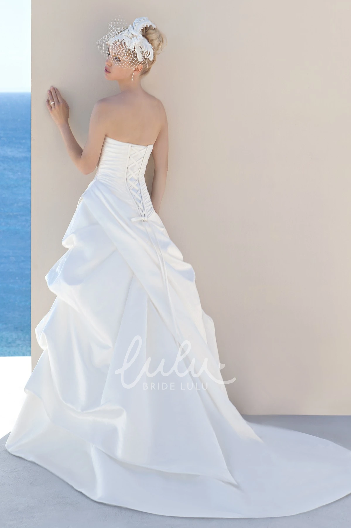 Satin Sweetheart A-Line Wedding Dress with Pick-Up Skirt Classy Bridal Gown