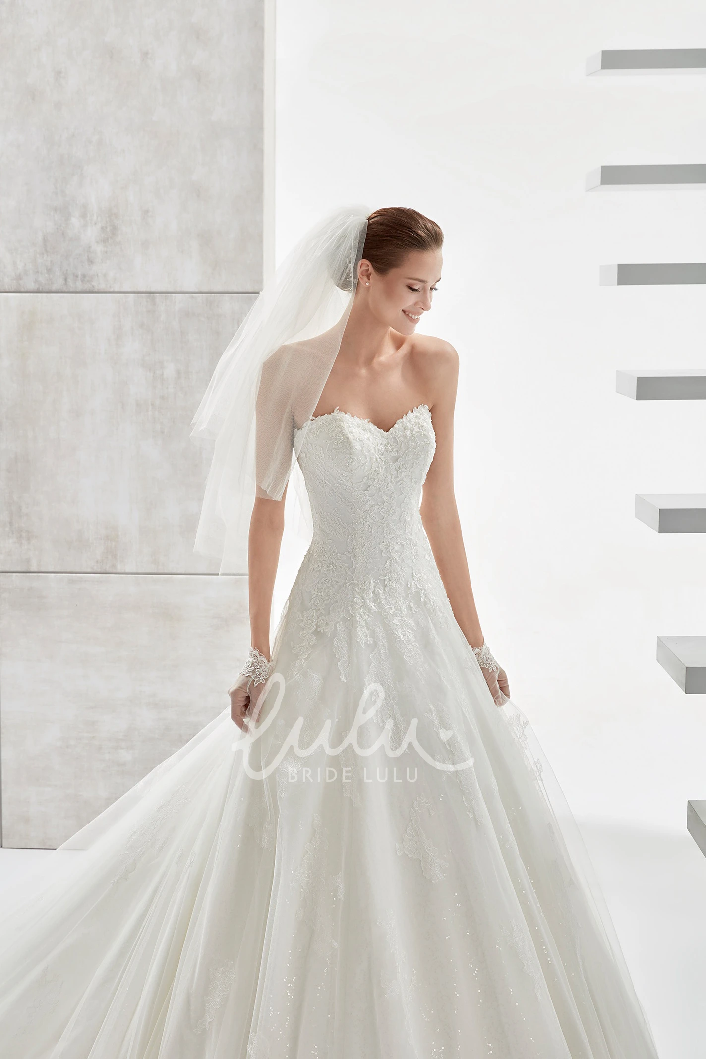 Illusive Panel A-line Warm Wedding Dress with Appliques Elegant & Classy