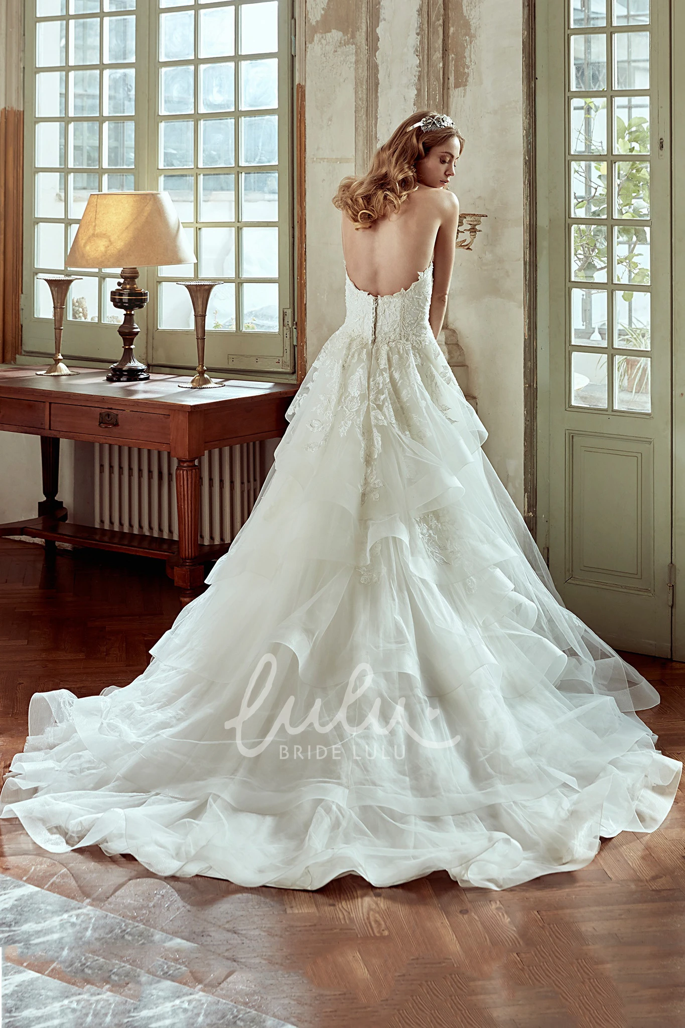 A-Line Lace Embroidered Bodice Wedding Dress with Multi-layer Tulle Skirt Classy Bridal Dress