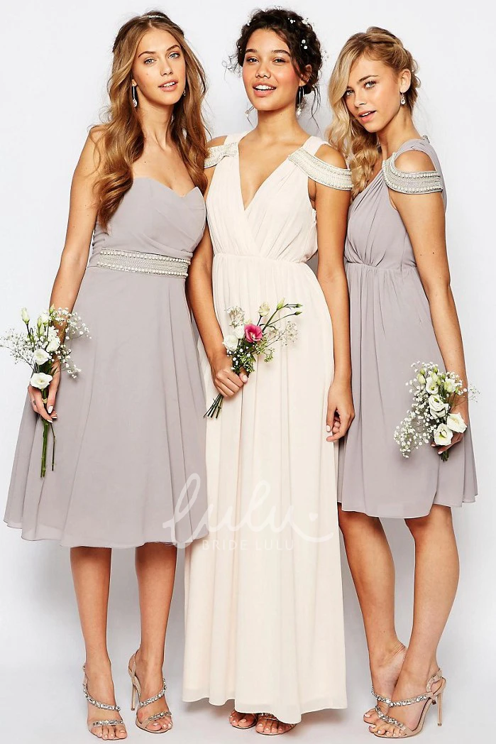 A-Line Jeweled Sweetheart Sleeveless Chiffon Bridesmaid Dress Knee-Length