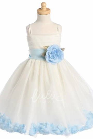 Spaghetti Tea-Length Tiered Tulle Flower Girl Dress with Petal Sleeves Unique Spaghetti Strap Tiered Flower Girl Dress