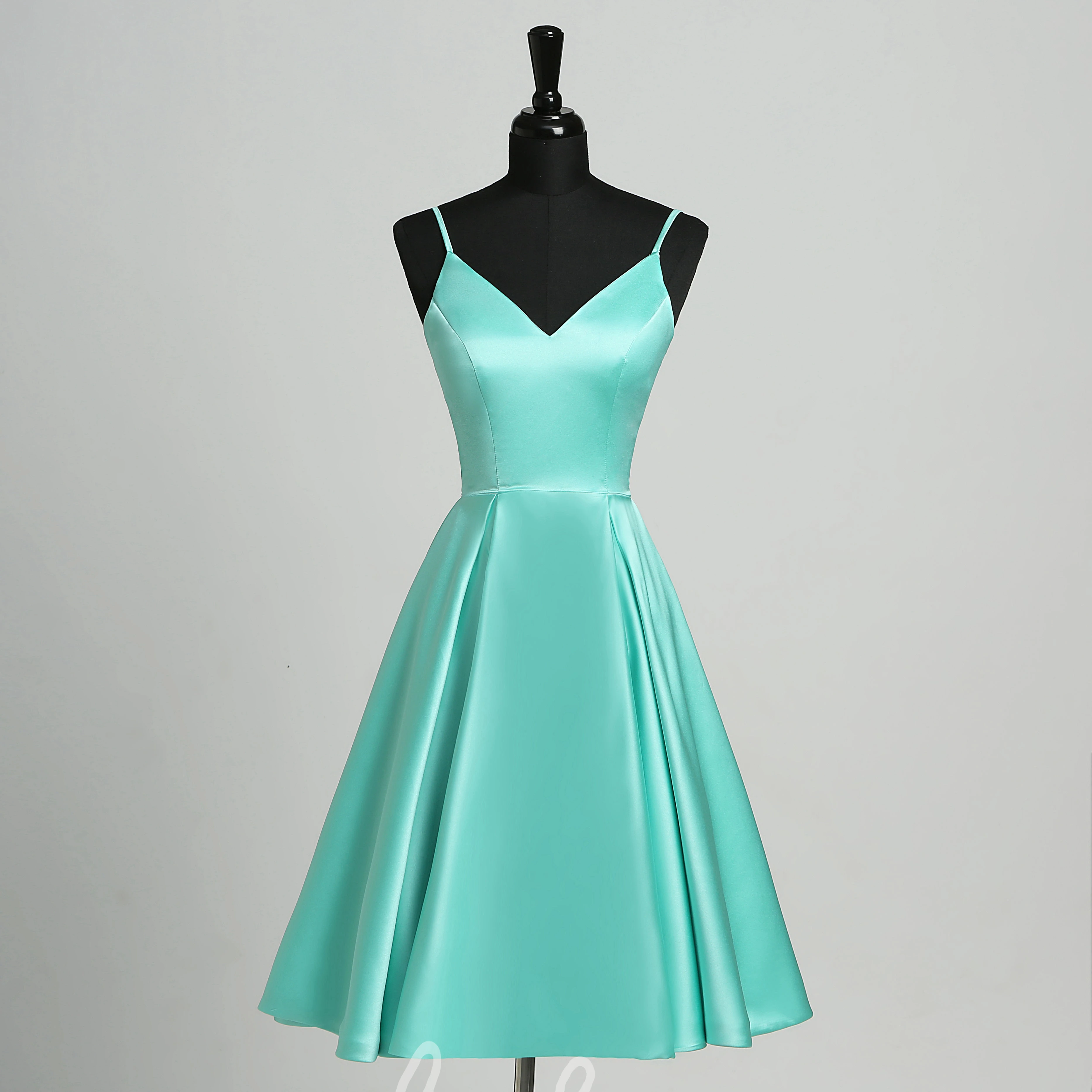 Romantic Satin A-Line Spaghetti Straps Sleeveless Mini Dress for Formals