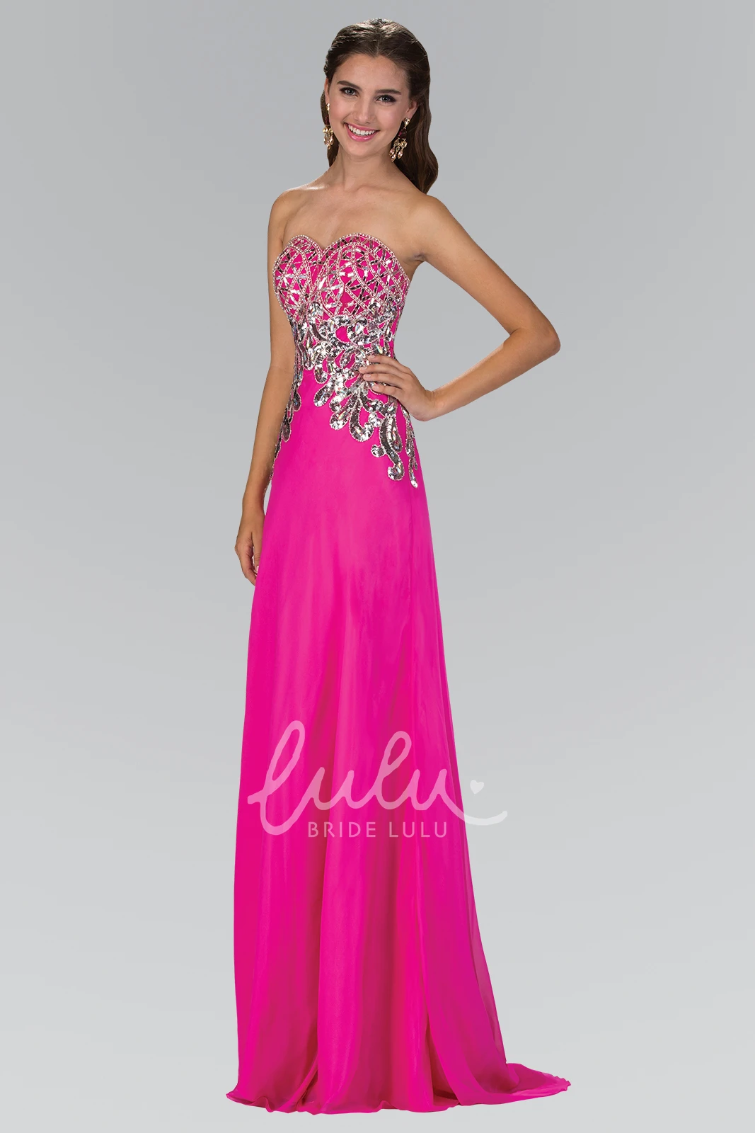 Maxi Chiffon Formal Dress with Sweetheart Neckline Sequins and Beading