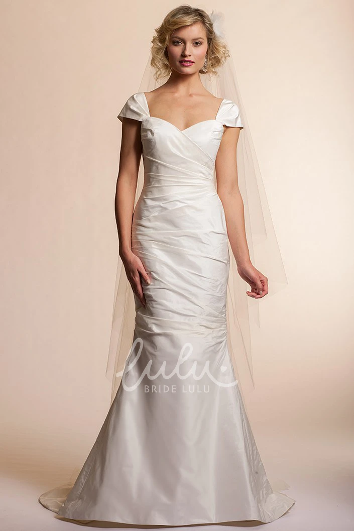 Mermaid Satin Wedding Dress with Cap Sleeves and Bow Detail Simple Wedding Dress Women