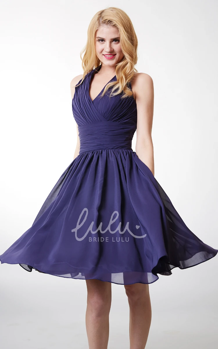 Halter Chiffon Dress with Cummerbund Waist and Swirling Skirts Cute Bridesmaid Dress