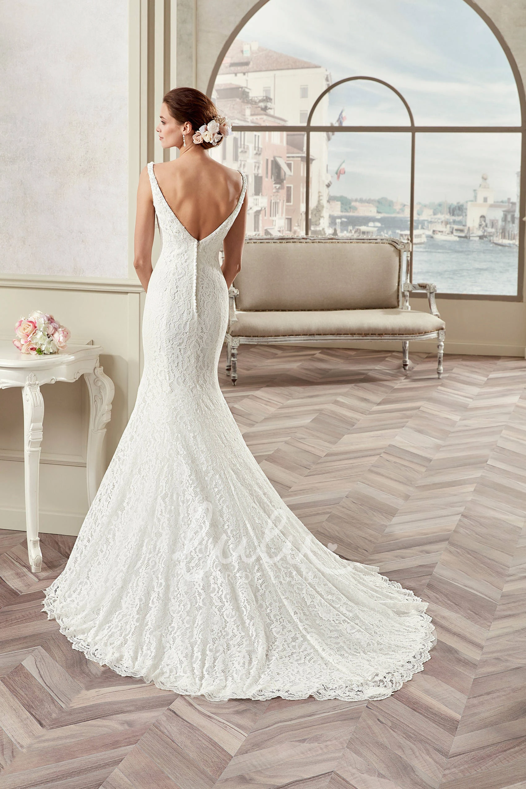 Sweetheart Lace Sheath Wedding Dress with Cap Sleeves and Open Back