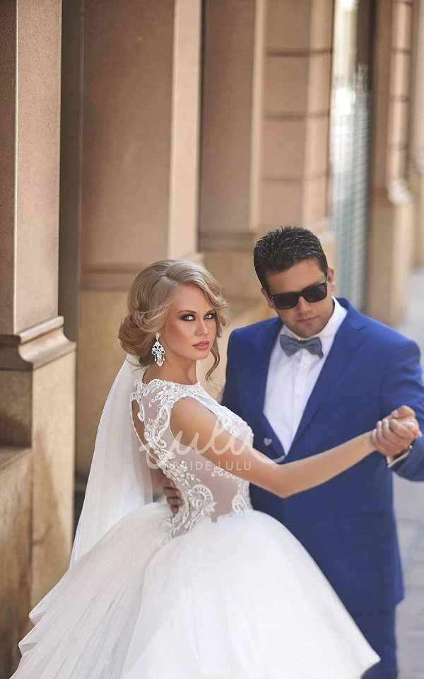 Empire A-Line Mini Jewel Bridesmaid Dress with Cathedral Train and Appliques