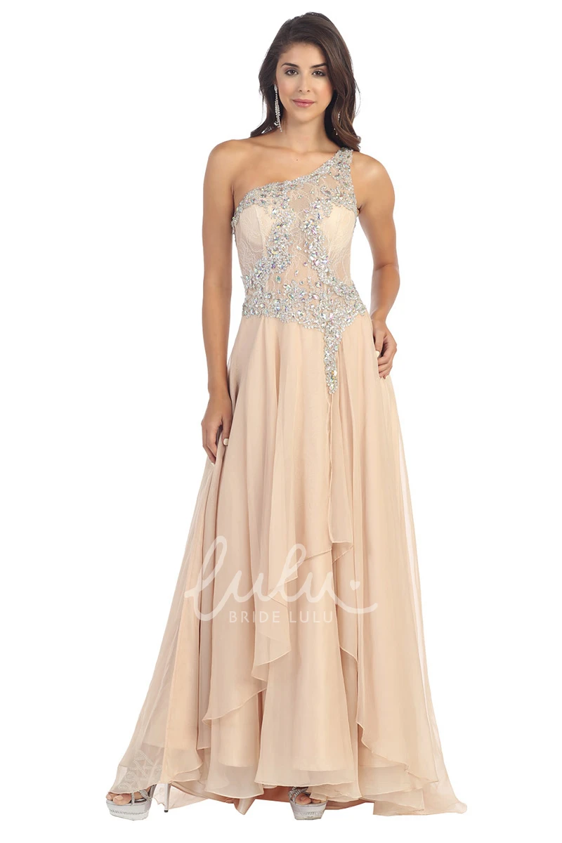 Maxi Chiffon Illusion Bridesmaid Dress with Lace and Draping
