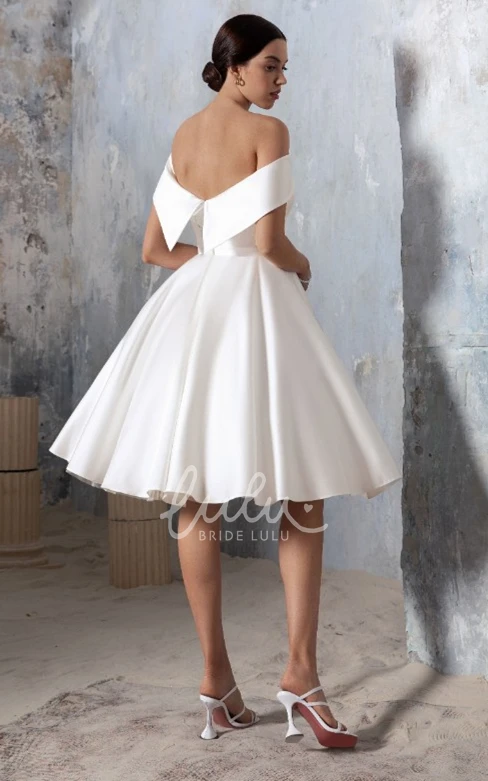 Simple Satin Wedding Dress with Ruching A Line Off-the-shoulder