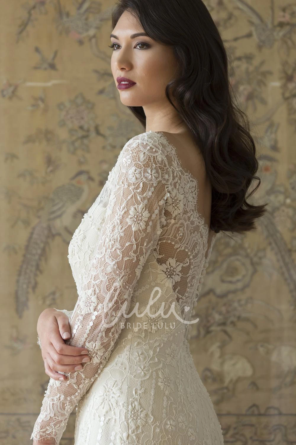 Long-Sleeve Off-The-Shoulder Lace Wedding Dress with Beading Gorgeous Bridal Gown