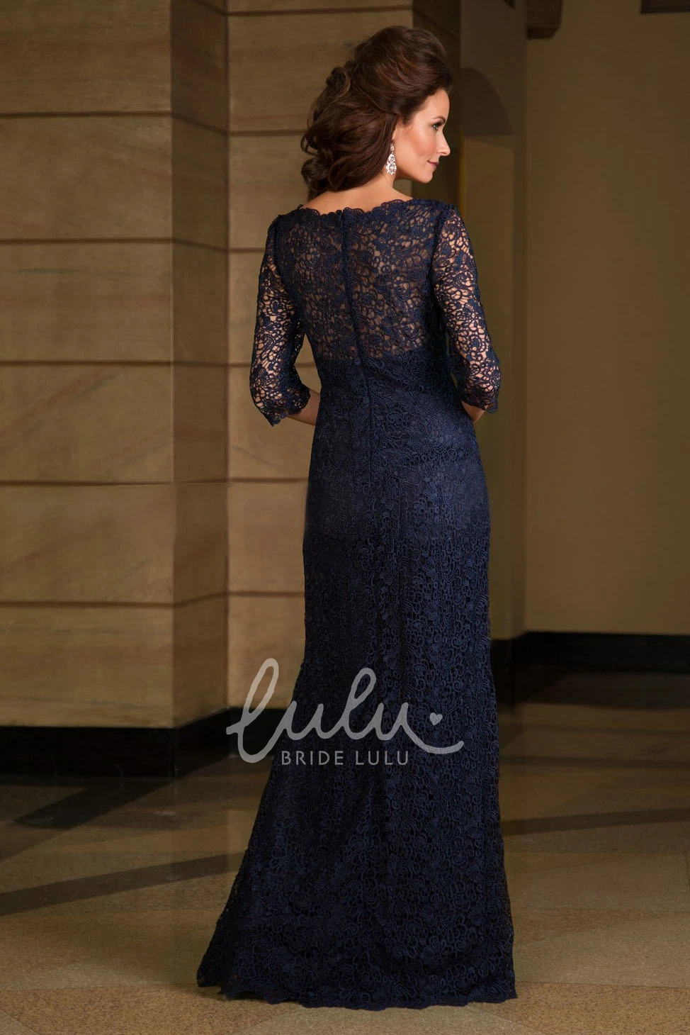 Illusion Lace Mother of the Bride Dress with 3/4 Sleeves Modern Formal Dress