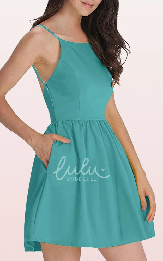 A Line Taffeta Spaghetti Cocktail Dress with Pockets Sleeveless Casual Women