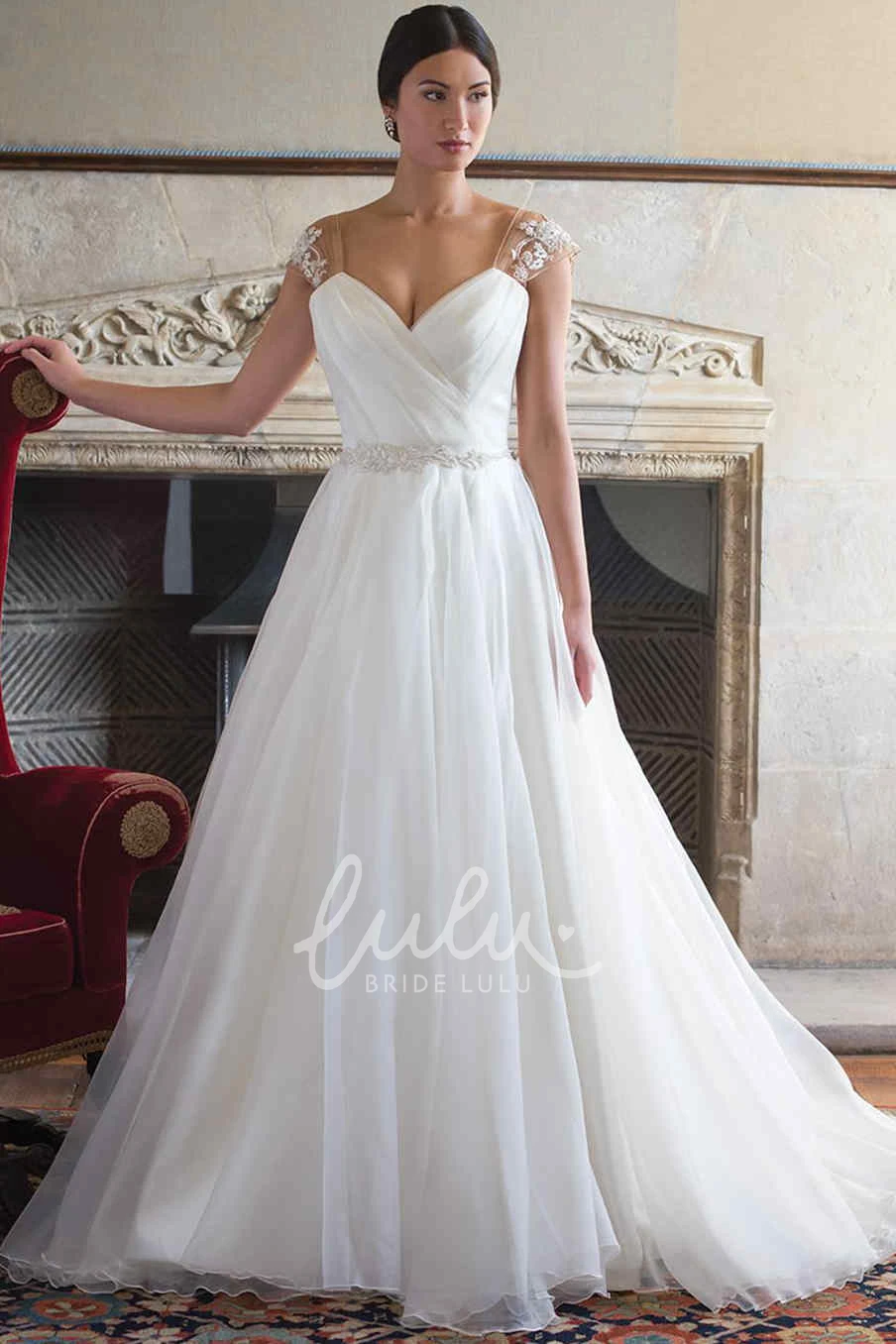 V-Neck Ball Gown Wedding Dress with Appliques