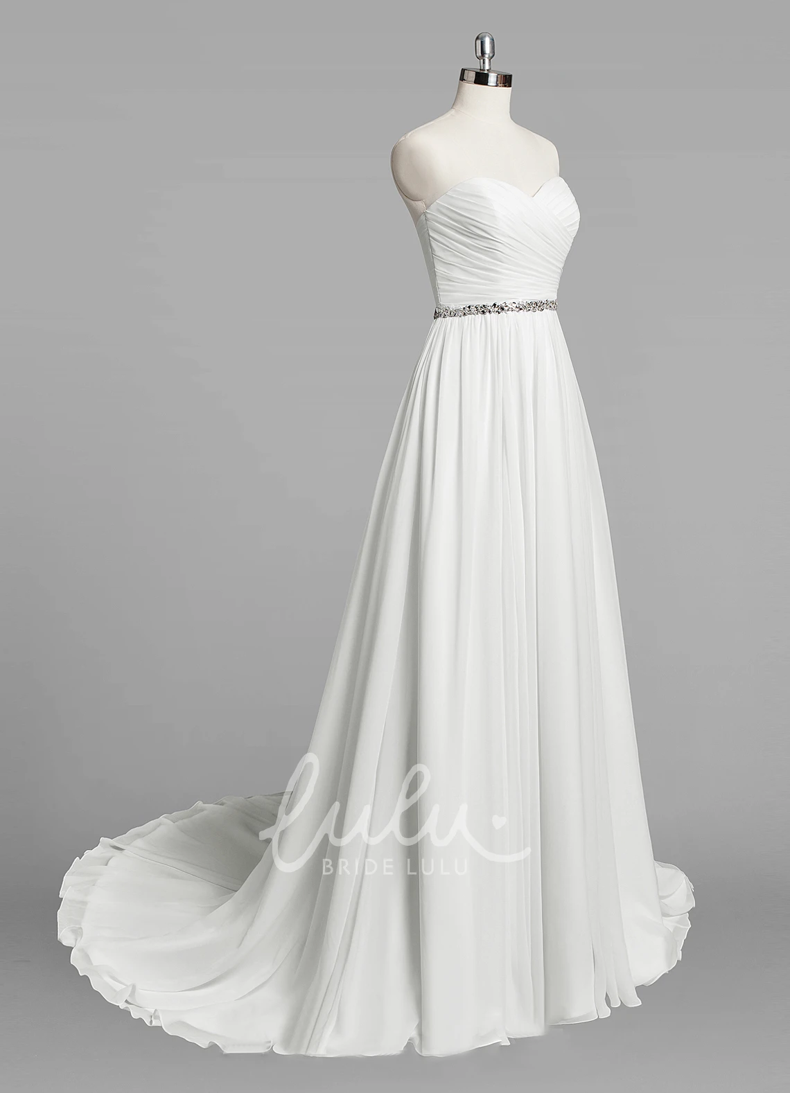 A-Line Chiffon Wedding Dress with Ruching and Beading Sweetheart Neckline Elegant 2025
