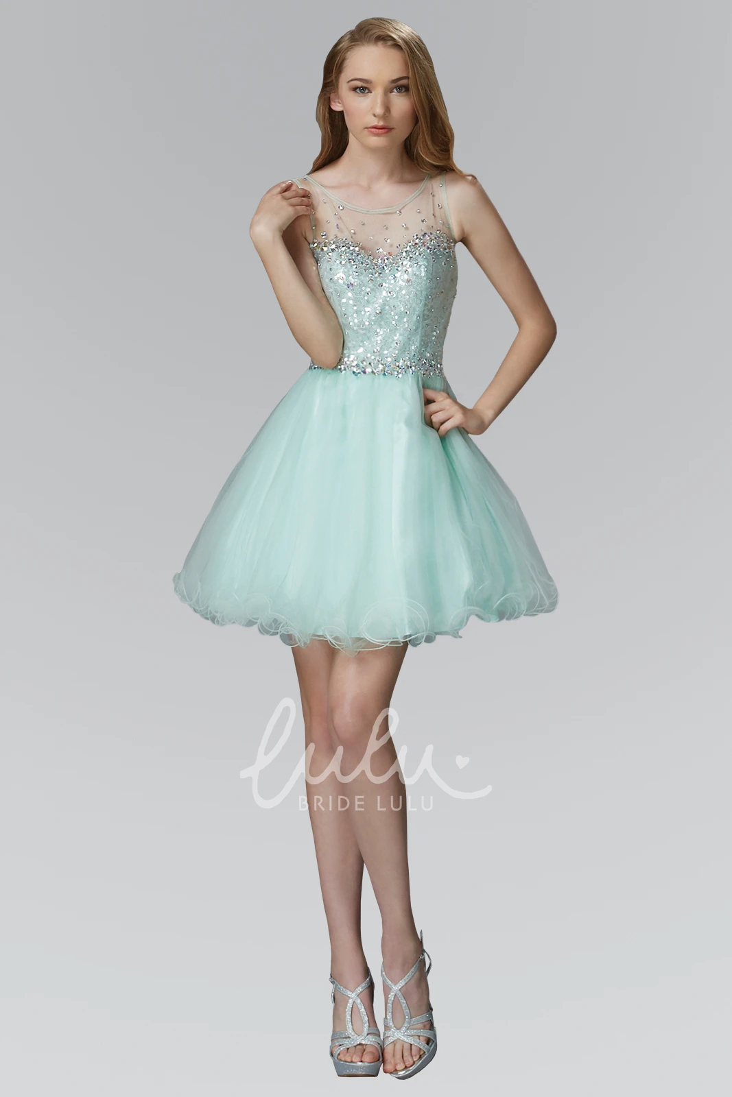Sleeveless Tulle A-Line Dress with Sequins and Ruffles Formal Dress