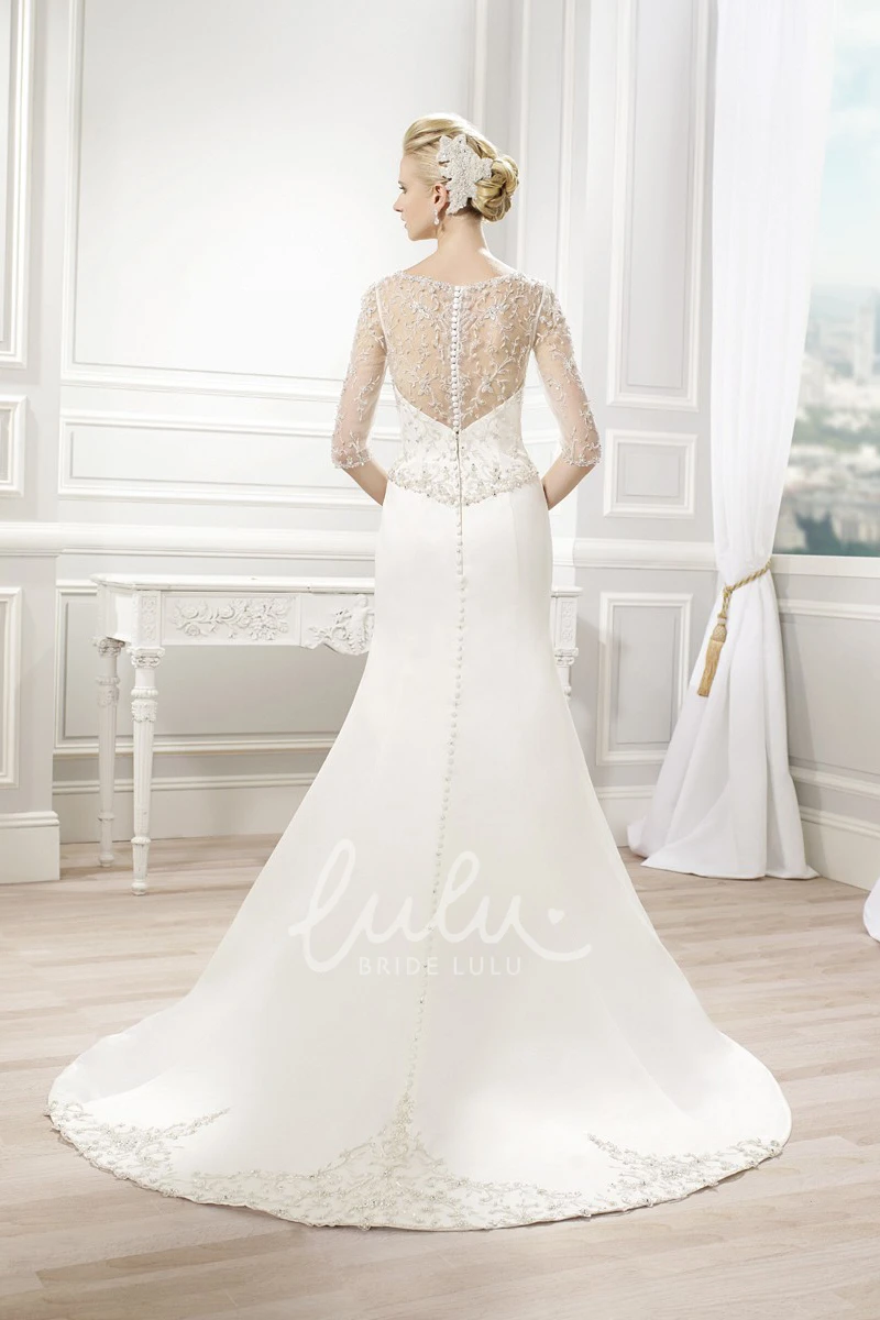 Chiffon High Neck Wedding Dress with Beading Illusion and Court Train