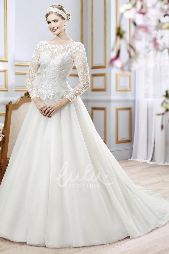 Chiffon Floor-Length Wedding Dress with Scoop Neckline and Court Train