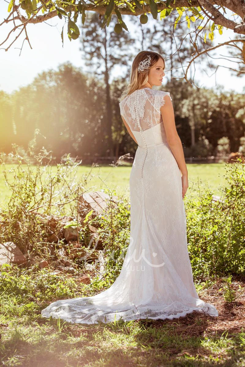 Sleeveless Lace Wedding Dress with Illusion and Appliques Scoop-Neck Floor-Length Sheath Gown