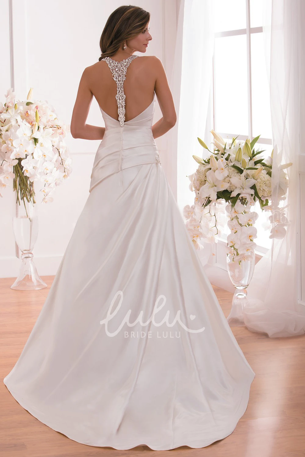 Crystal Strap Square-Neck Ruched Wedding Dress Sleeveless Elegant