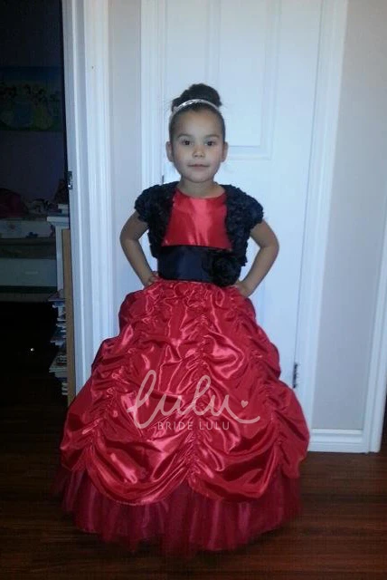 Tiered Taffeta Wedding Flower Girl Dress with Floral Embroidery