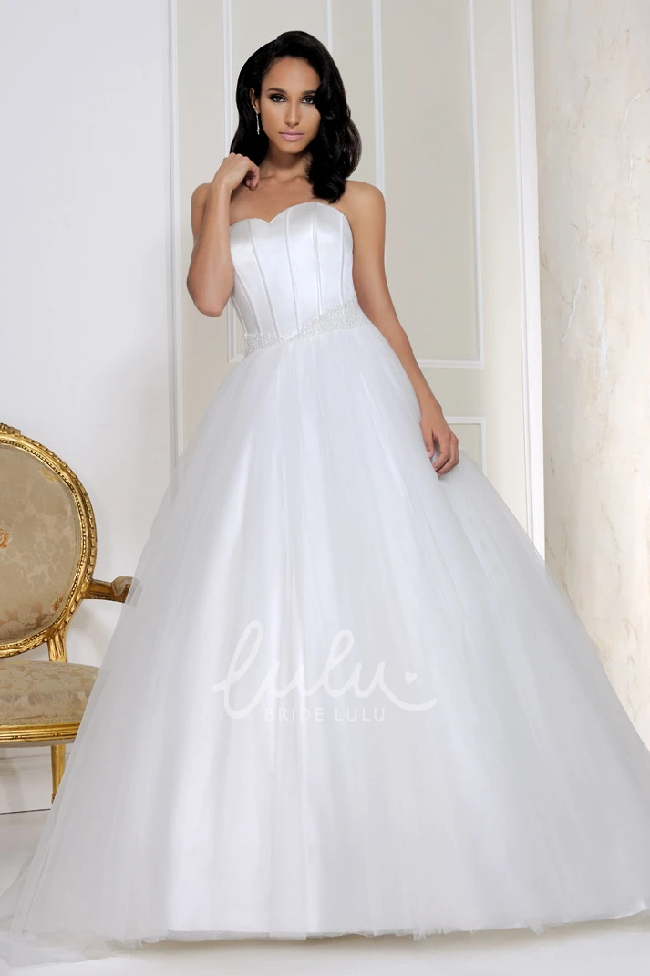Beaded Satin&Tulle Wedding Dress with Chapel Train Maxi Sweetheart