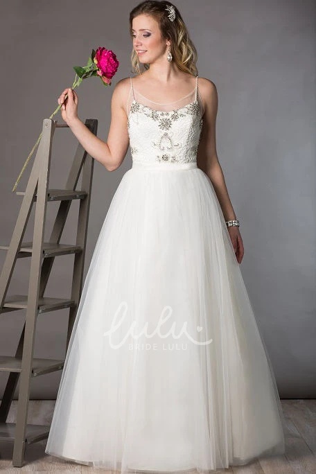 Crystal Top Ball Gown Wedding Dress with Tulle Skirt and Spaghetti Straps