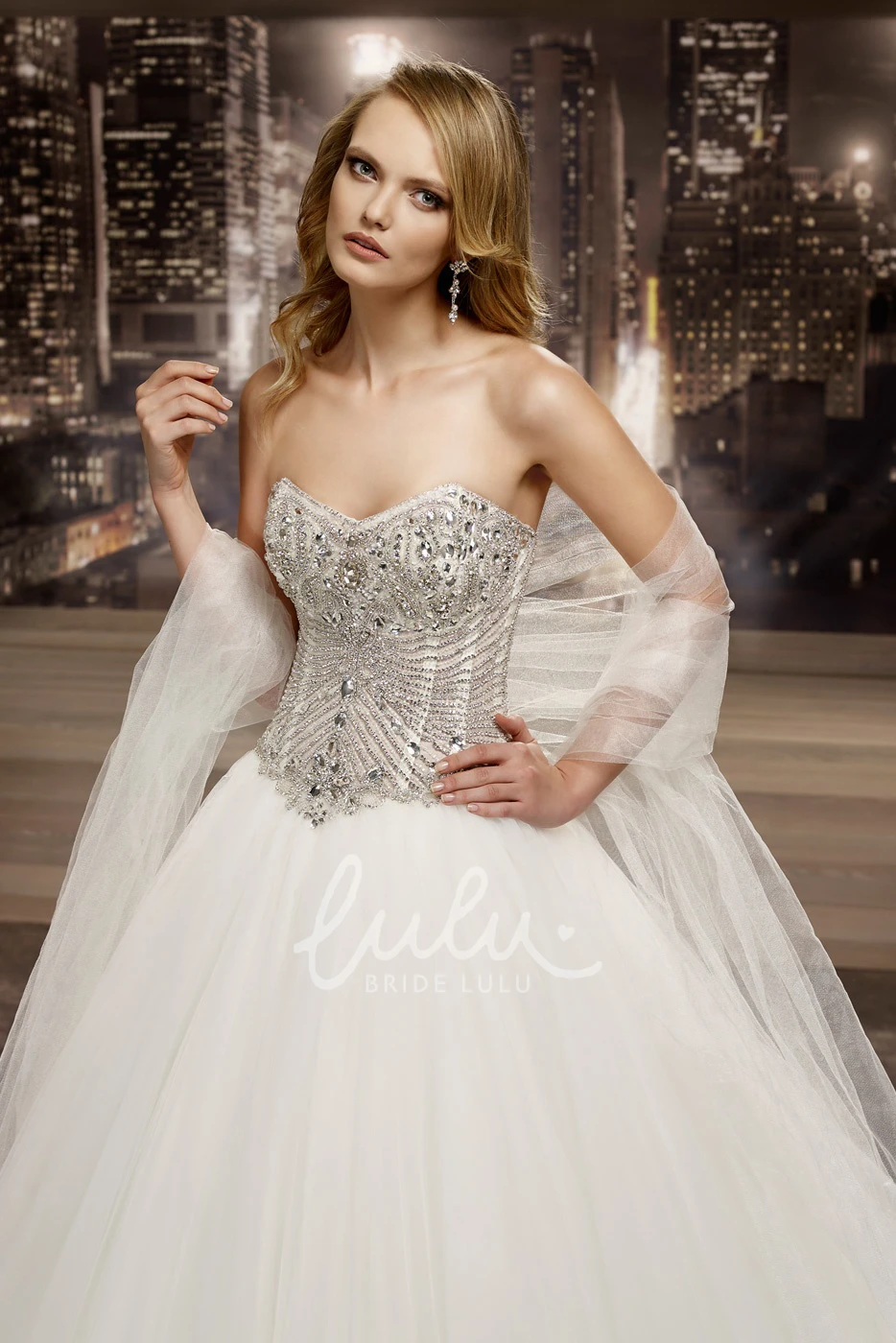 Crystal Sweetheart A-Line Wedding Dress with Puffy Skirt and Corset