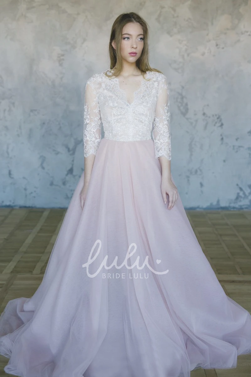 3/4 Sleeve Tulle Lace Wedding Dress Beautiful Bridal Gown
