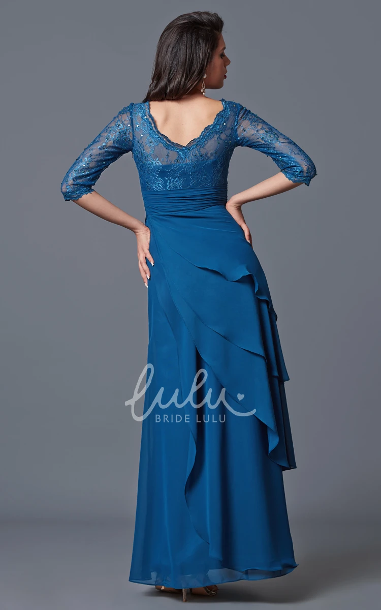 Chiffon Mother of the Bride Dress with V-neck and Long Sleeves