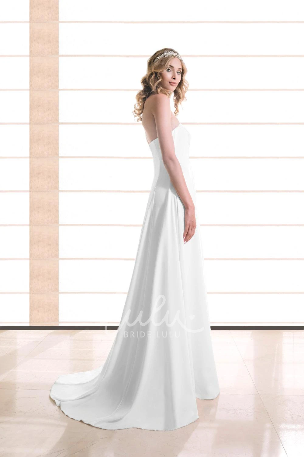 Strapless A-Line Satin Wedding Dress With Pleats