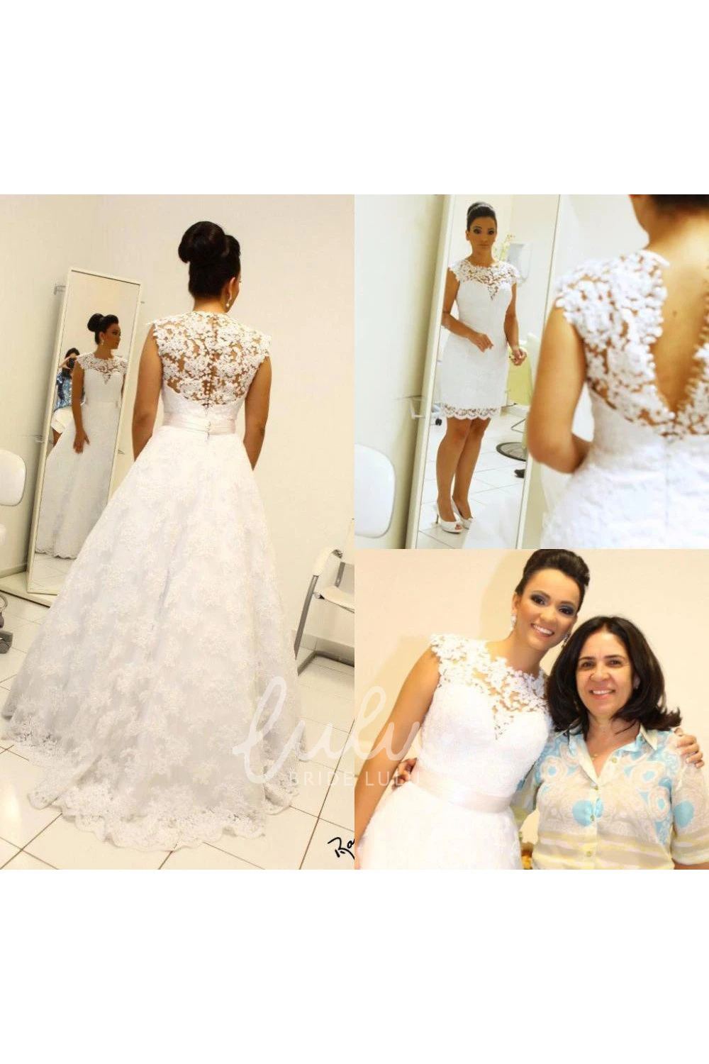 High Neck Lace A-line Wedding Dress with Button and Zipper